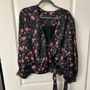 Floral Satin Wrap Top